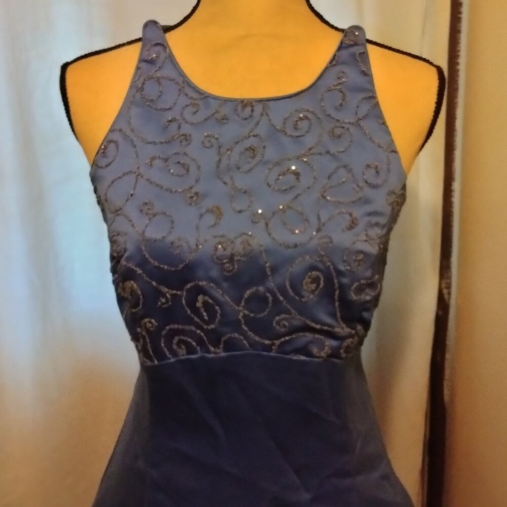 Blue Gown with beaded bodice.
